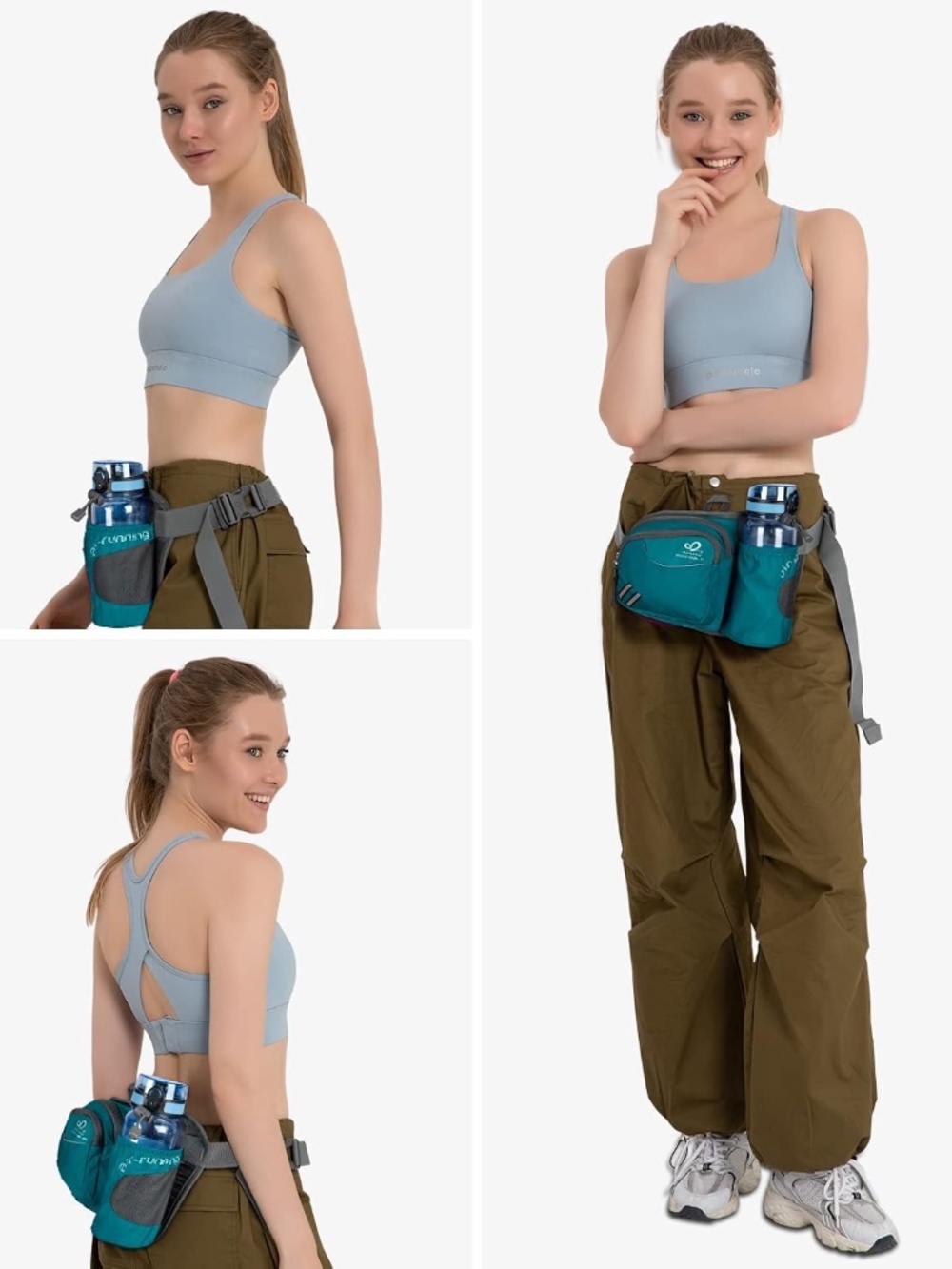 WATERFLY Fanny Pack Waist Bag Water Bottle Holder Walking Running Hiking TEAL